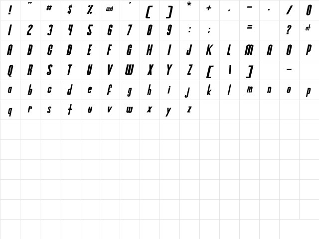 NewUnicodeFont Regular  glyph index