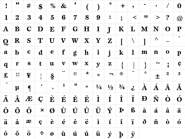 ITC Esprit Bold  glyph index