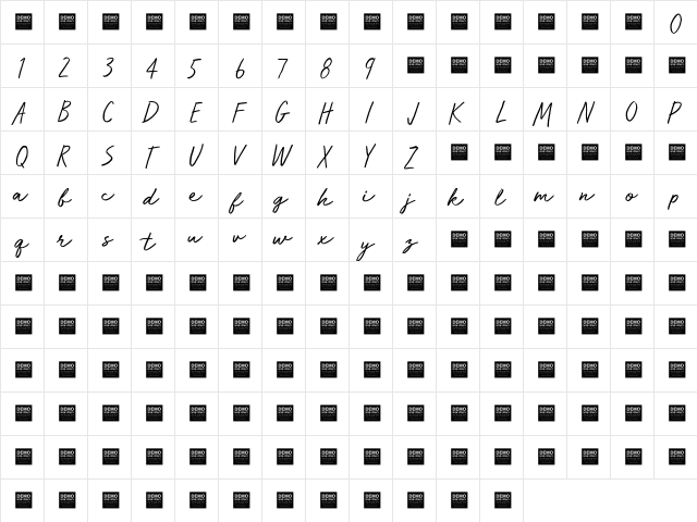 Run Wild - Demo Regular  glyph index