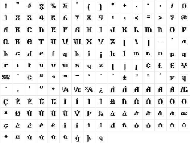 Dos Equis NF Regular  glyph index