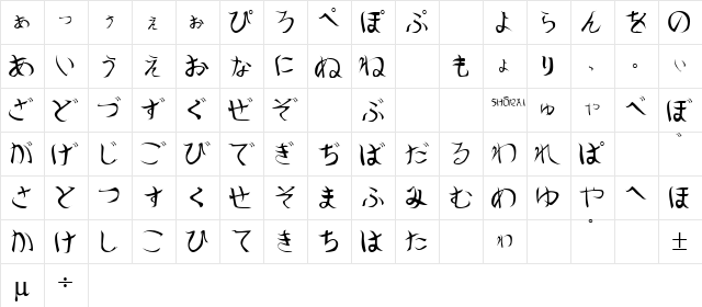 Stingray 1 Regular  glyph index