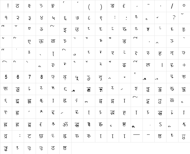 AkrutiDevPrema Normal  glyph index