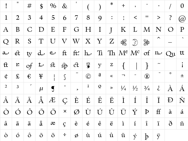 Kennedy Cus GD Book  glyph index