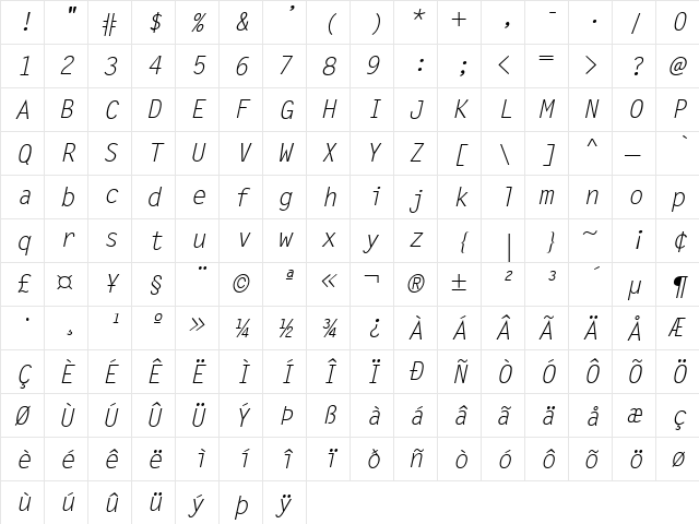 GE Monograph Fixed Width Italic  glyph index
