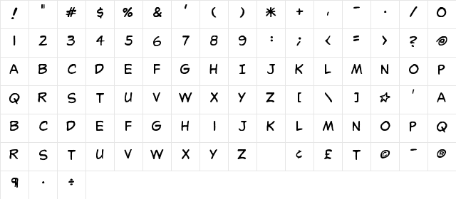 OdaBalloon Regular  glyph index