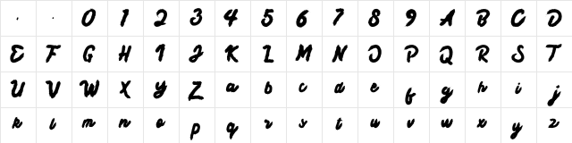 Taifun Script Regular  glyph index