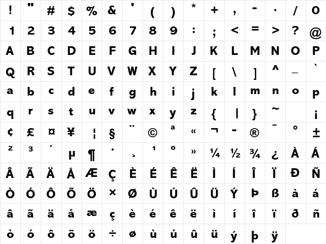 Abadi MT Std Extra Bold  glyph index