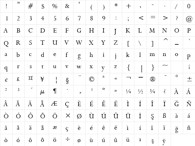 00216 Regular  glyph index