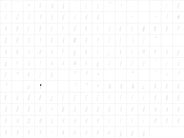 Tall Films Fine Oblique Regular  glyph index