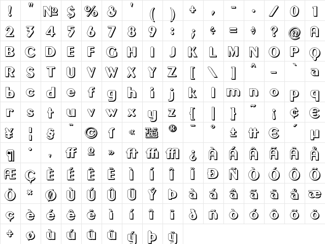 Gilgongo Ombre Regular  glyph index