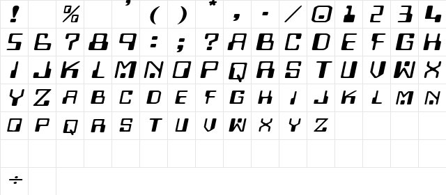 DigitalMachineExtended Oblique  glyph index