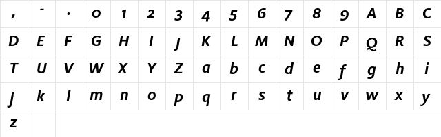 Flex Bold Italic  glyph index