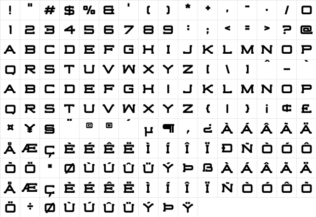 Highjack Bold  glyph index