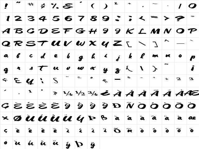 CleanCut56 Regular  glyph index