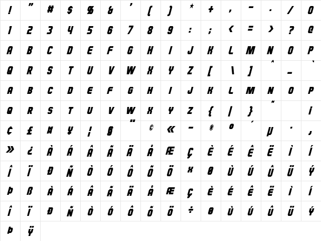 Hauser Condensed Italic  glyph index