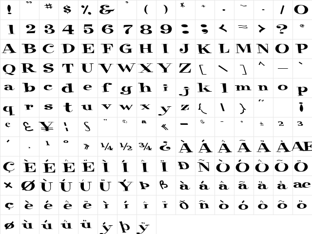 Hit Regular  glyph index