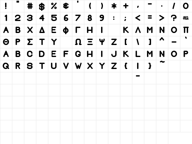 Greek House Fat Regular  glyph index