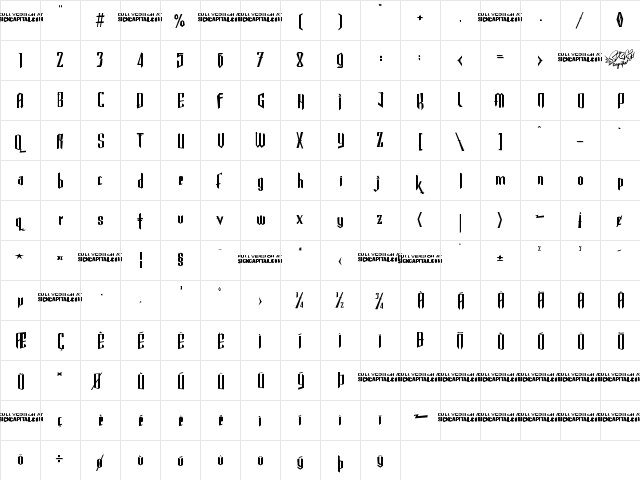 Gothickella Free Short  glyph index