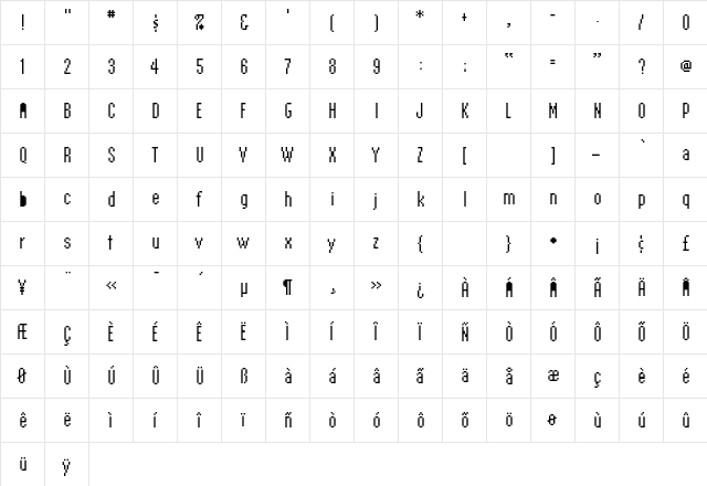 EmperorTen Roman  glyph index