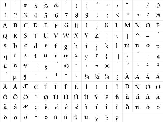 AlcuinEF Regular  glyph index