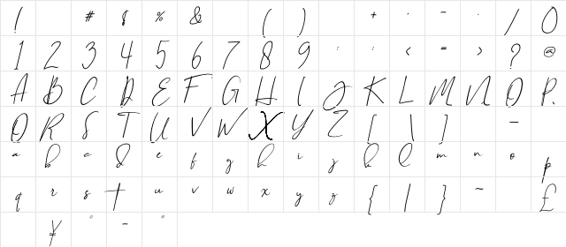Brilliant Signature 1 Slant Regular  glyph index
