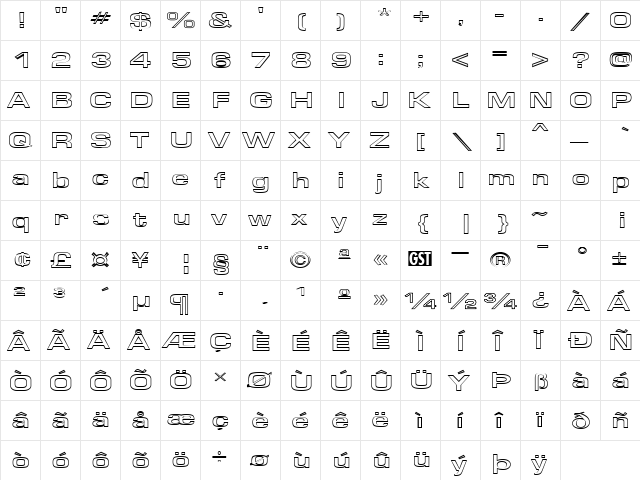 Eurose Wide-Hollow Regular  glyph index