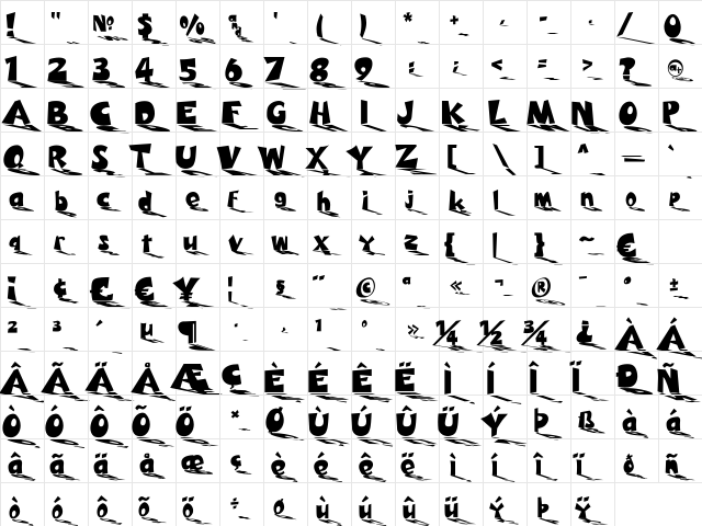 PeeKnuckle 'Shadowed' Regular  glyph index