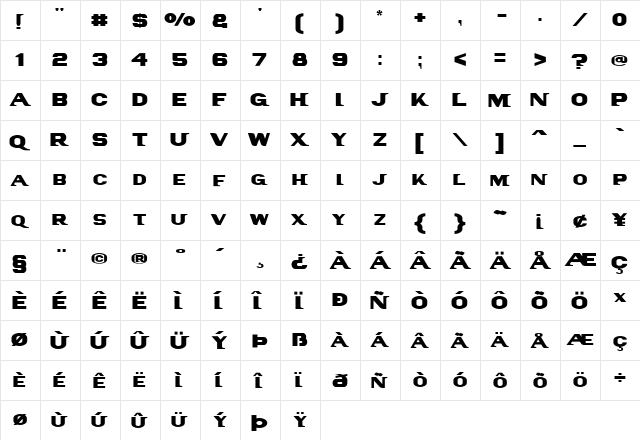 PanAmTextCaps Regular  glyph index