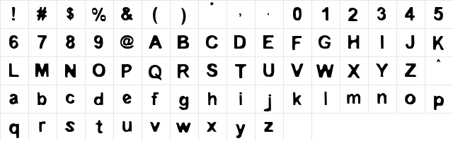 EmbryonicOutside Regular  glyph index
