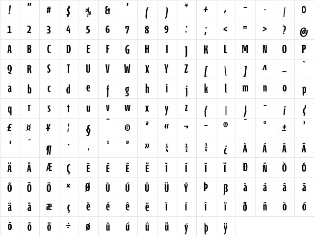 Fontana ND Ll Semibold  glyph index
