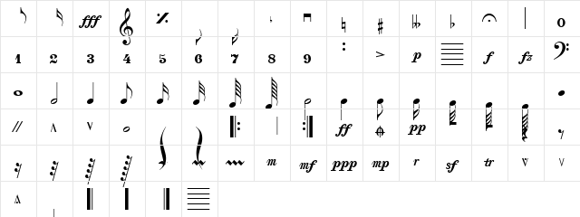 PT Cadenza Normal  glyph index