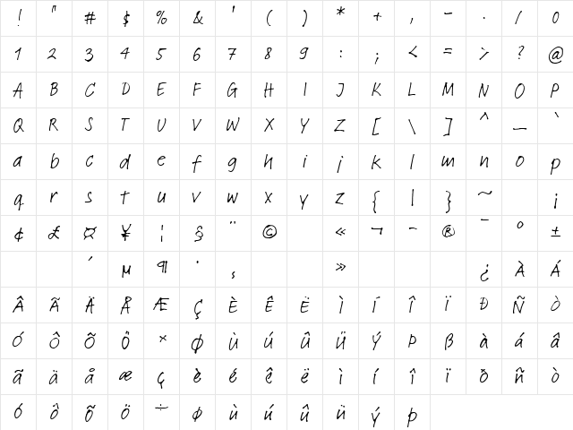 LTFeltpen Regular Regular  glyph index