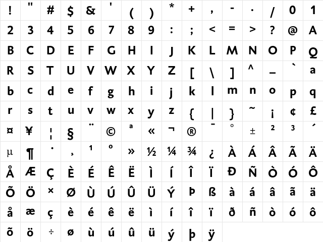 DTL Caspari T Bold  glyph index