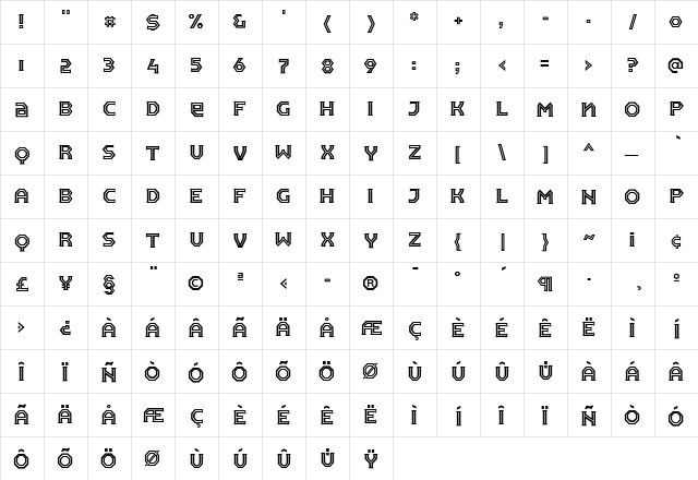Pullman Medium  glyph index