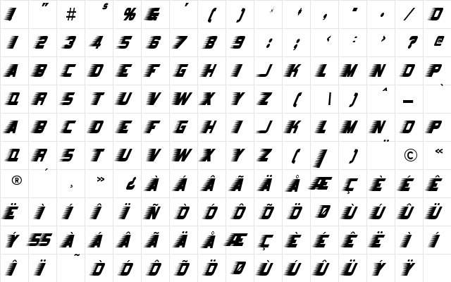 Barbatrick Regular  glyph index