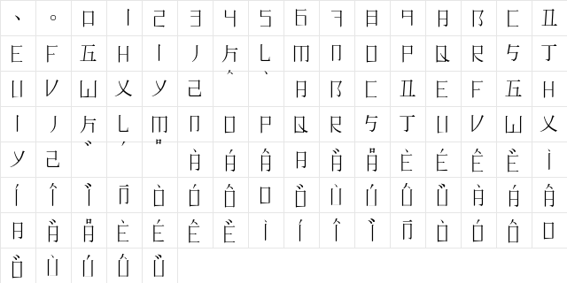 Romaji Mincho Regular  glyph index