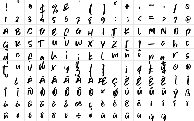 Hello Mornin Regular  glyph index