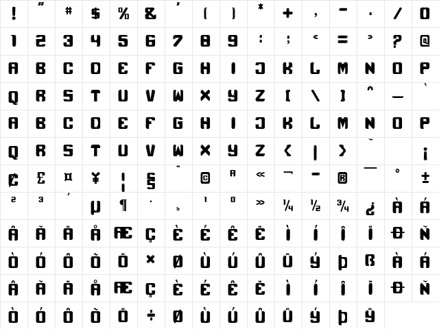 Black Unicorn Regular  glyph index