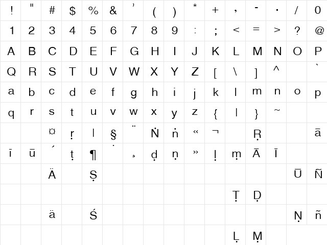 VriRomanPali CN Normal  glyph index