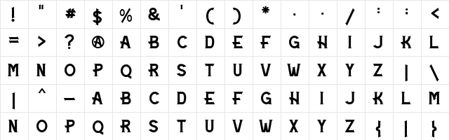 Maigreds Regular  glyph index