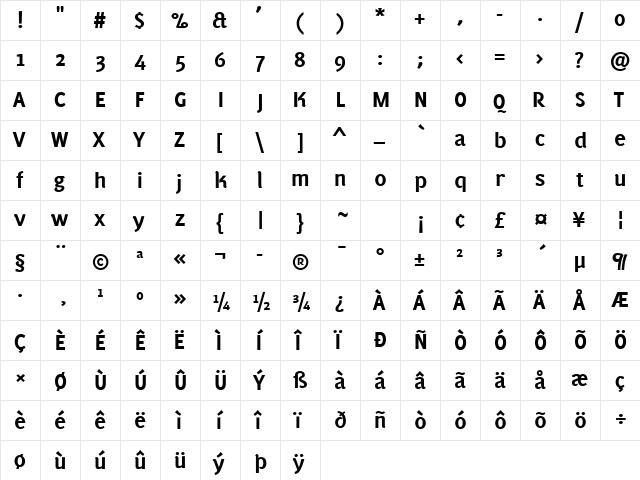 PF Muse Bold  glyph index