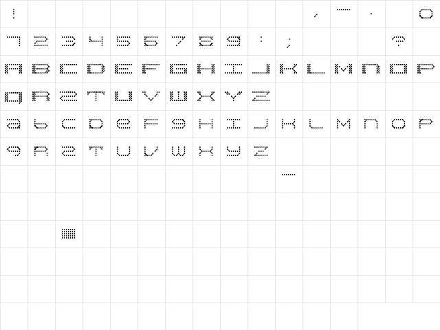QZ Teletype II Regular  glyph index