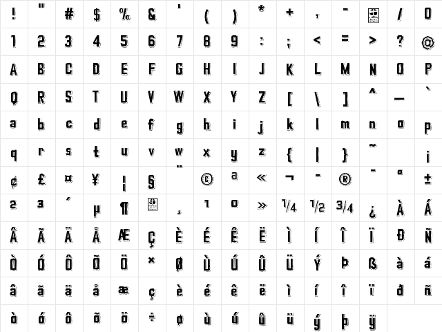 Typo Cut-Out Striped Demo Regular  glyph index