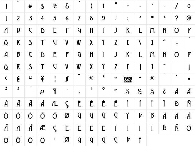 DustineSolid Regular  glyph index