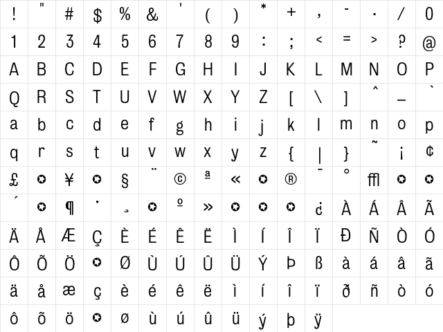 BureauGrotesque FiveOne  glyph index