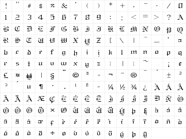 OldEnglish Normal  glyph index