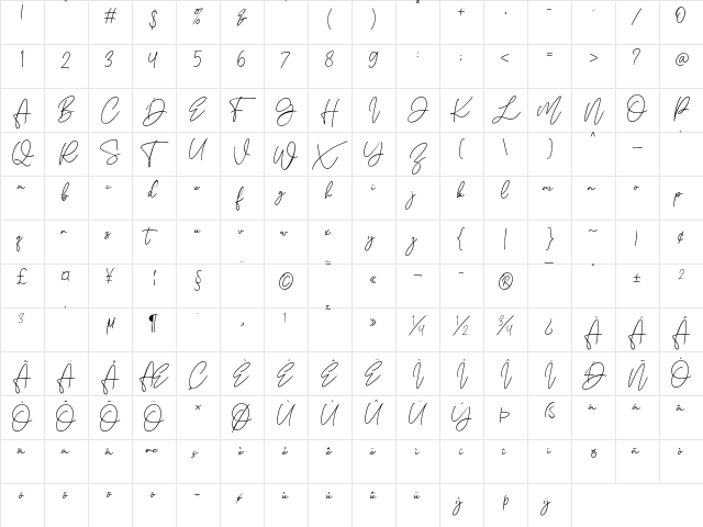 Aesthete Regular  glyph index