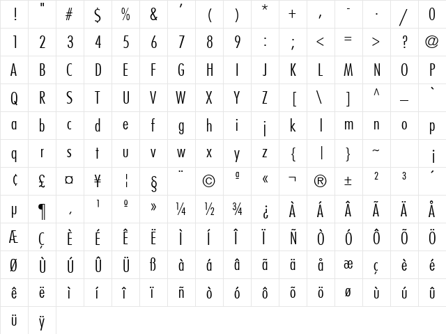 FujiyamaLight Plain  glyph index
