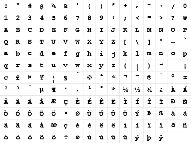 Monument Normal  glyph index