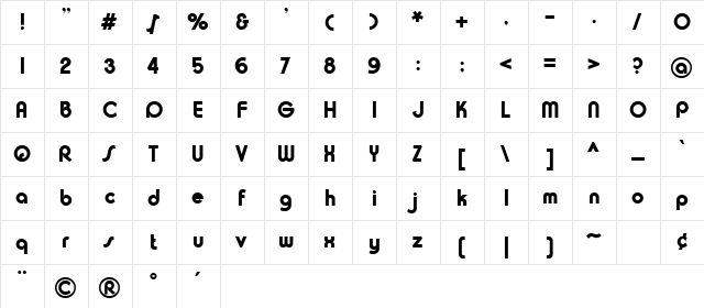 ChuckWarren DesignSH  glyph index